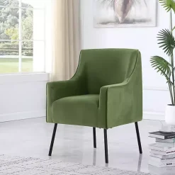 Green Velvet Upholstered Black Legs Accent Chair