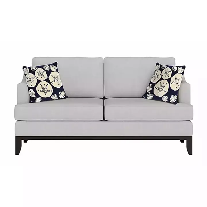 Handhooked Navy Sand Dollar Outdoor Throw Pillow
