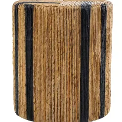 Handmade Round Banana Leaf Striped Accent Table
