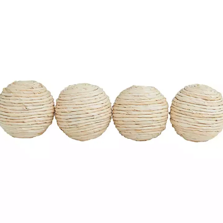 Handmade Tan Wrapped Jute Orbs, Set of 4