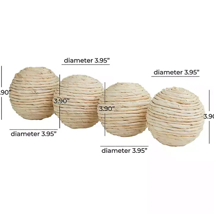 Handmade Tan Wrapped Jute Orbs, Set of 4
