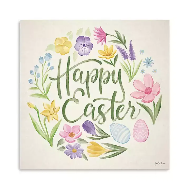 Happy Easter Floral Egg Wreath Canvas Art Print
