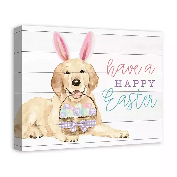 Happy Easter Puppy Canvas Wall Plaque