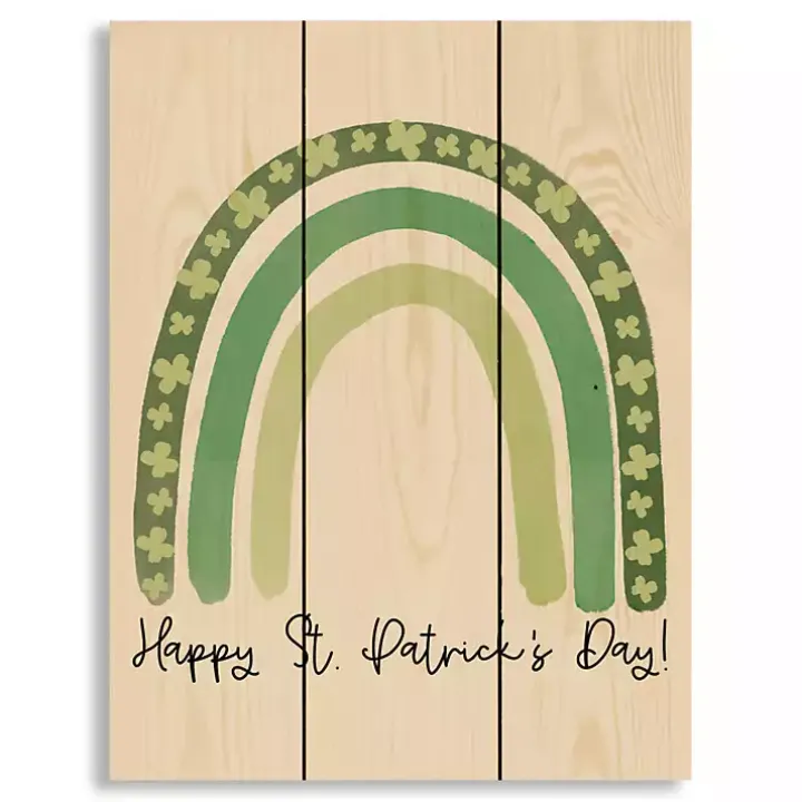 Happy St. Patrick's Day Rainbow Wood Art Print