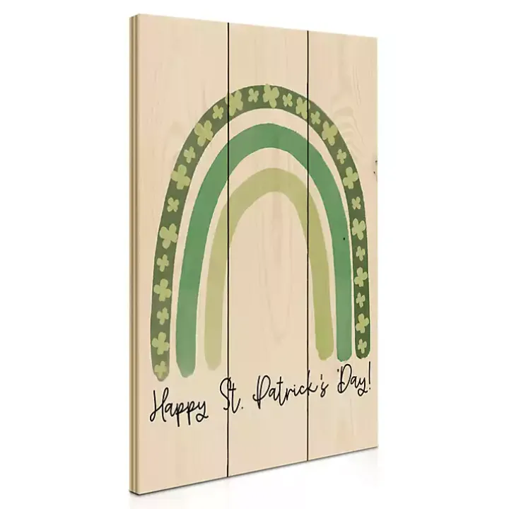 Happy St. Patrick's Day Rainbow Wood Art Print