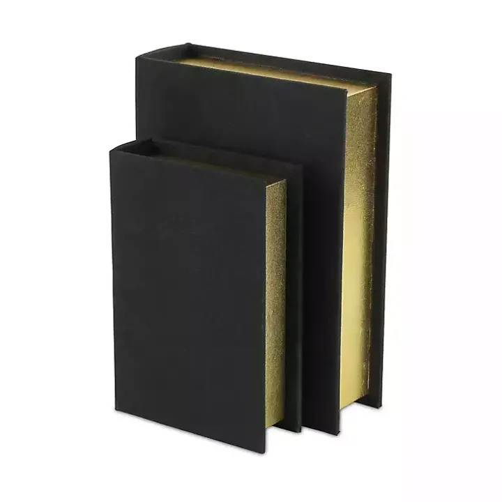 Heathered Black Linen Book Boxes, Set of 2