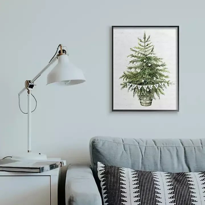 Holiday Green Fir Tree Believe Wall Plaque