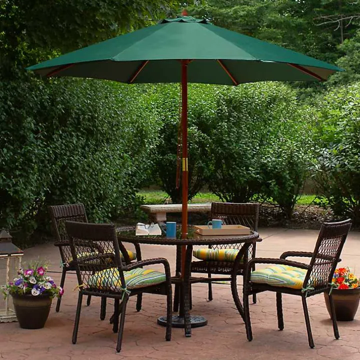 Hunter Green 8 ft. Wooden Pulley Umbrella