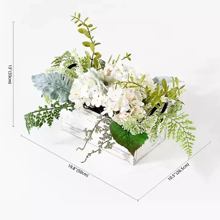 Hydrangea Arrangement in White Planter