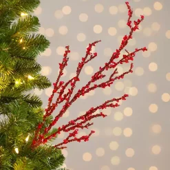 Iced Red Branch Christmas Tree Pick