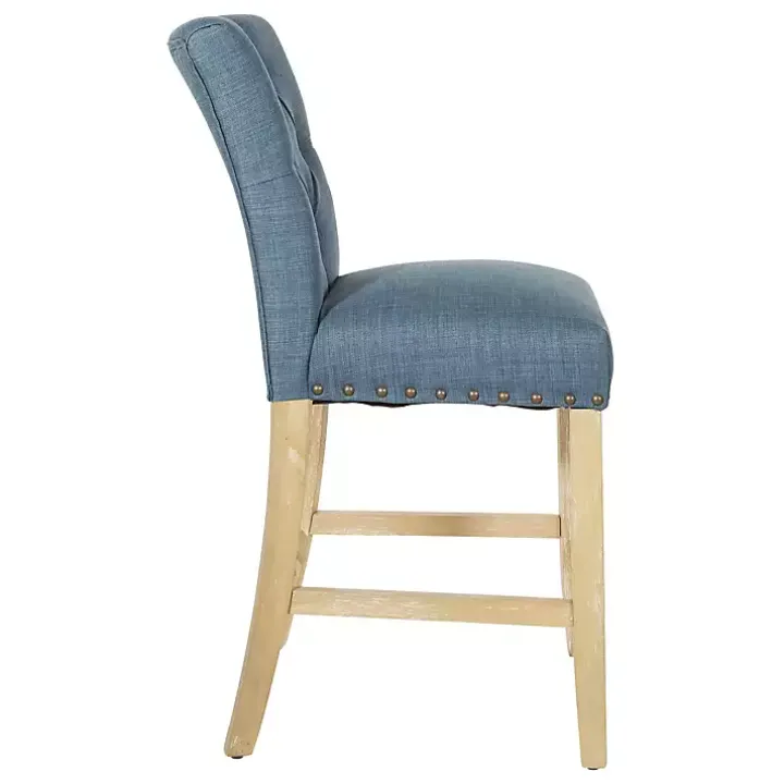Indigo Tufted Nailhead Counter Stools, Set of 2