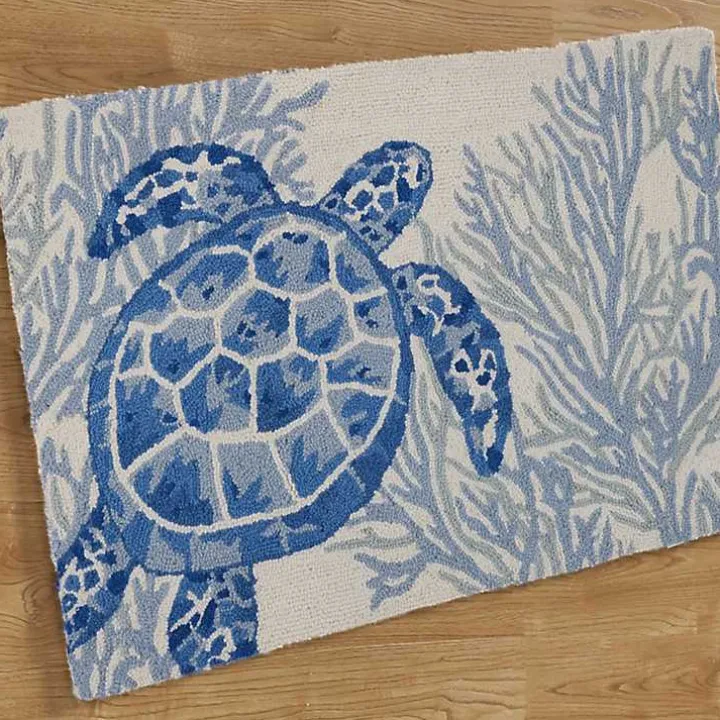 Indigo Turtle Hooked Wool Accent Rug