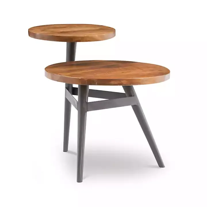 Industrial Two-Tiered Gunmetal Accent Table