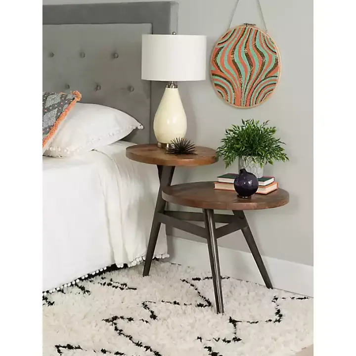 Industrial Two-Tiered Gunmetal Accent Table