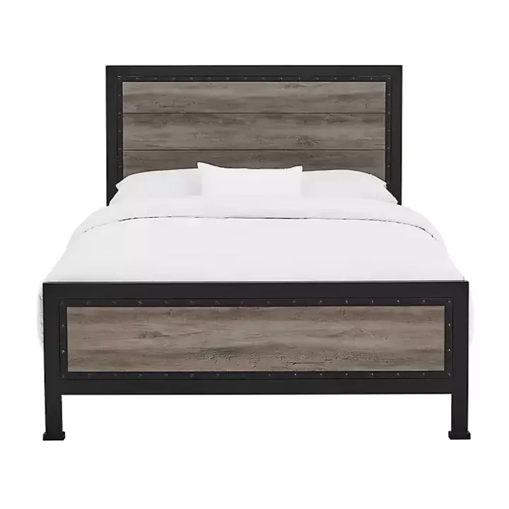Industrial Wood Queen Bed with Metal Frame