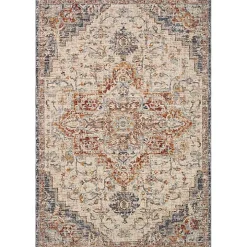 Ivory and Blue Bergamo Area Rug, 5x7