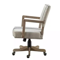 Ivory and Blue Stripe Natural Wood Office Chair