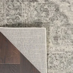 Ivory and Gray Oushak Medallion Runner, 2x7