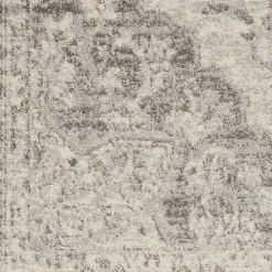 Ivory and Gray Oushak Medallion Area Rug, 5x7