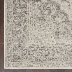 Ivory and Gray Oushak Medallion Area Rug, 7x10