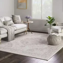 Ivory and Gray Oushak Medallion Area Rug, 7x10