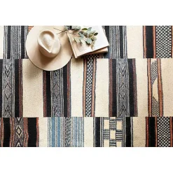 Ivory and Multicolored Tribal Outdoor Rug, 6x9