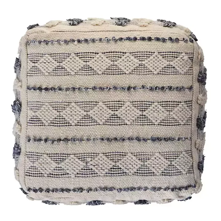 Ivory and Navy Textured Stripe Pouf