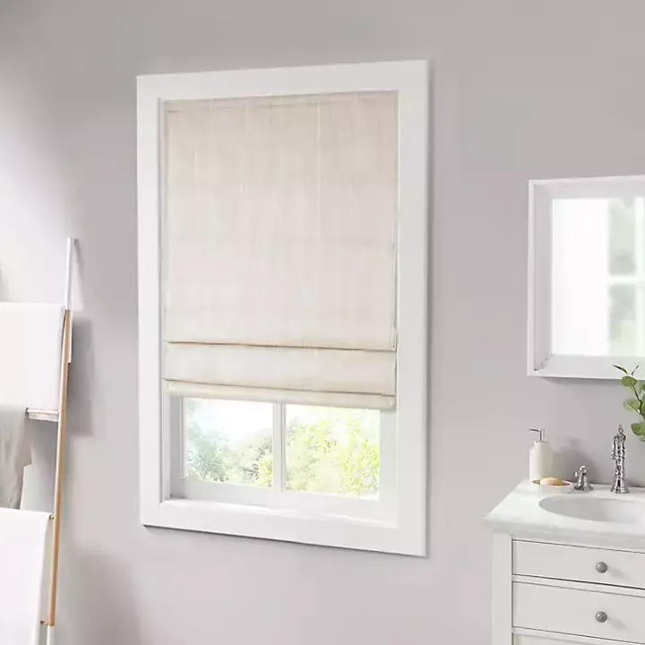 Ivory Basketweave Cordless Roman Shade, 27 in.