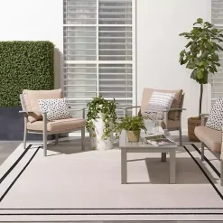 Ivory Bordered Indoor/Outdoor Area Rug, 8x10