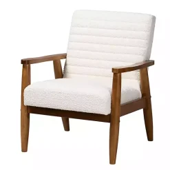 Ivory Boucle & Wood Frame Accent Chair