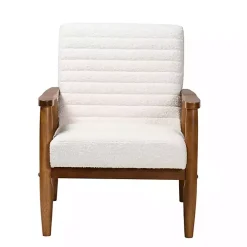 Ivory Boucle & Wood Frame Accent Chair