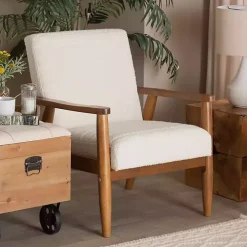 Ivory Boucle & Wood Frame Accent Chair