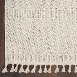 Ivory Chevron Diamond Tasseled Area Rug, 7x10