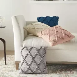 Ivory Diamond Lattice Throw Pillow