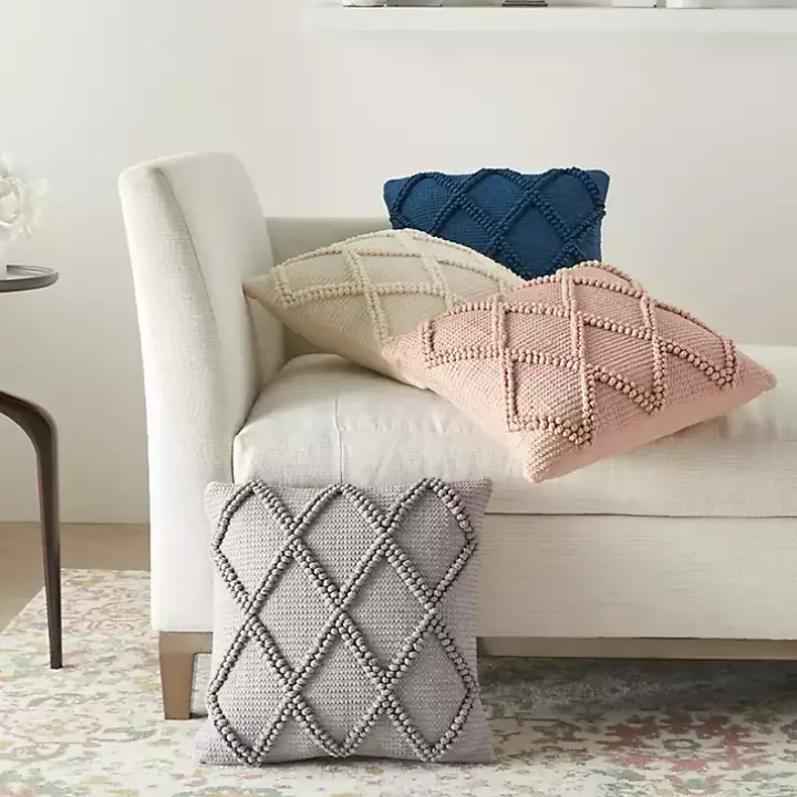 Ivory Diamond Lattice Throw Pillow