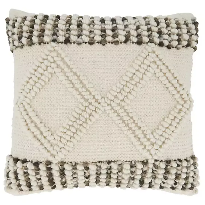 Ivory Diamond Woven Textured Polyester Pillow