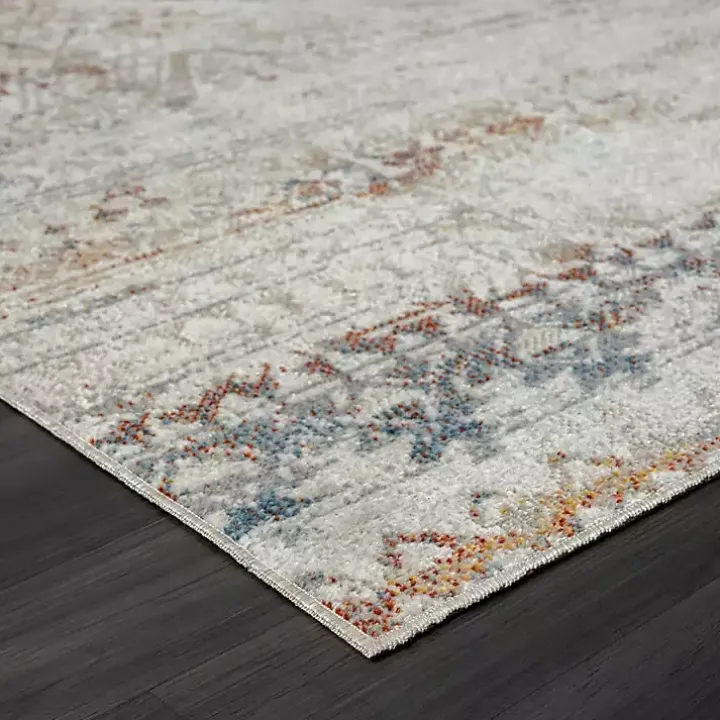 Ivory Distressed Medallion Washable Area Rug, 5x7