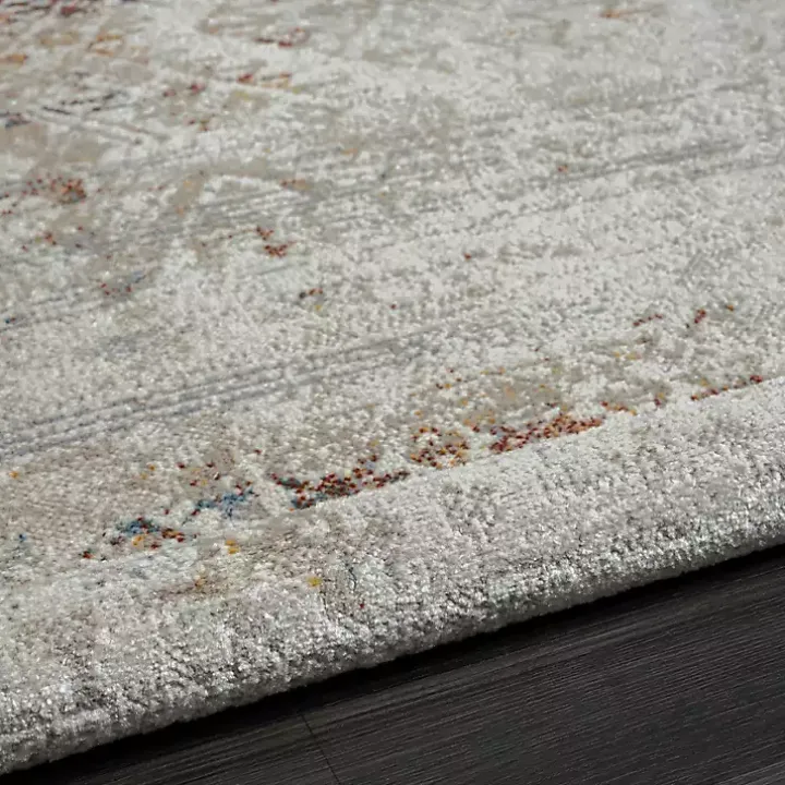 Ivory Distressed Medallion Washable Area Rug, 5x7