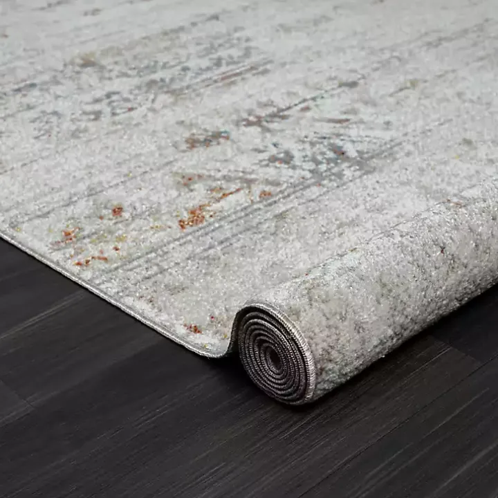 Ivory Distressed Medallion Washable Area Rug, 5x7