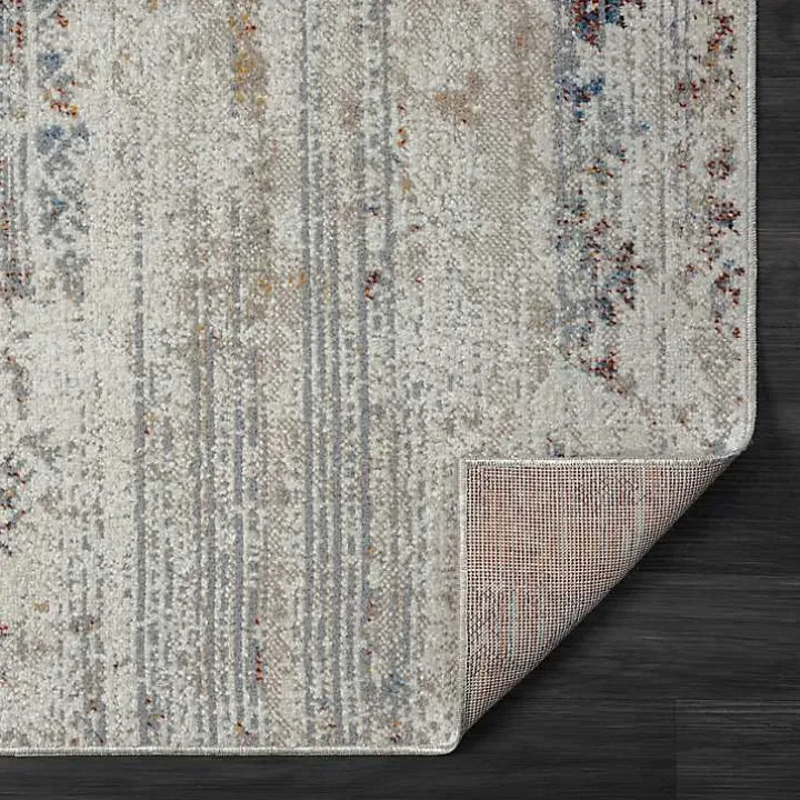 Ivory Distressed Medallion Washable Area Rug, 7x9