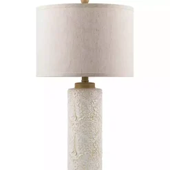 Ivory Embossed Floral Cylinder Table Lamp