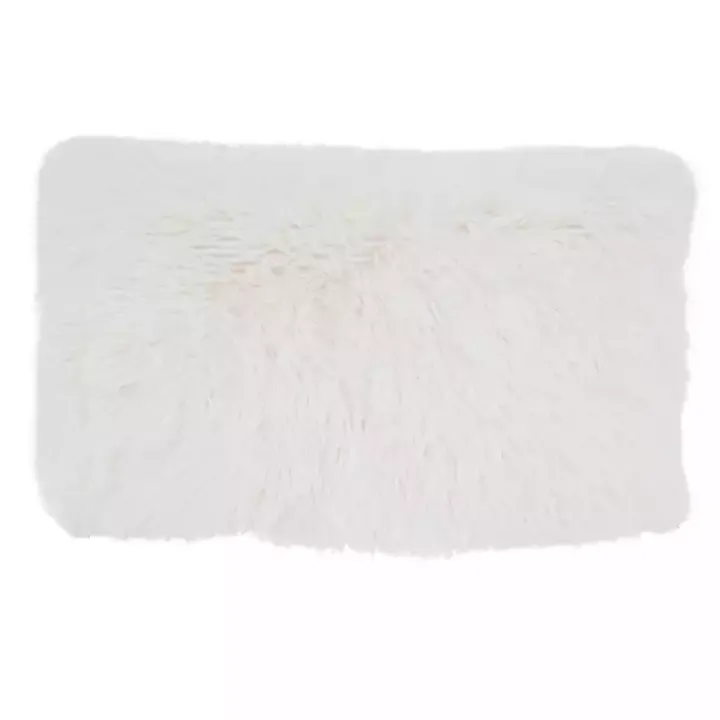 Ivory Faux Fur Fluffy Lumbar Throw Pillow
