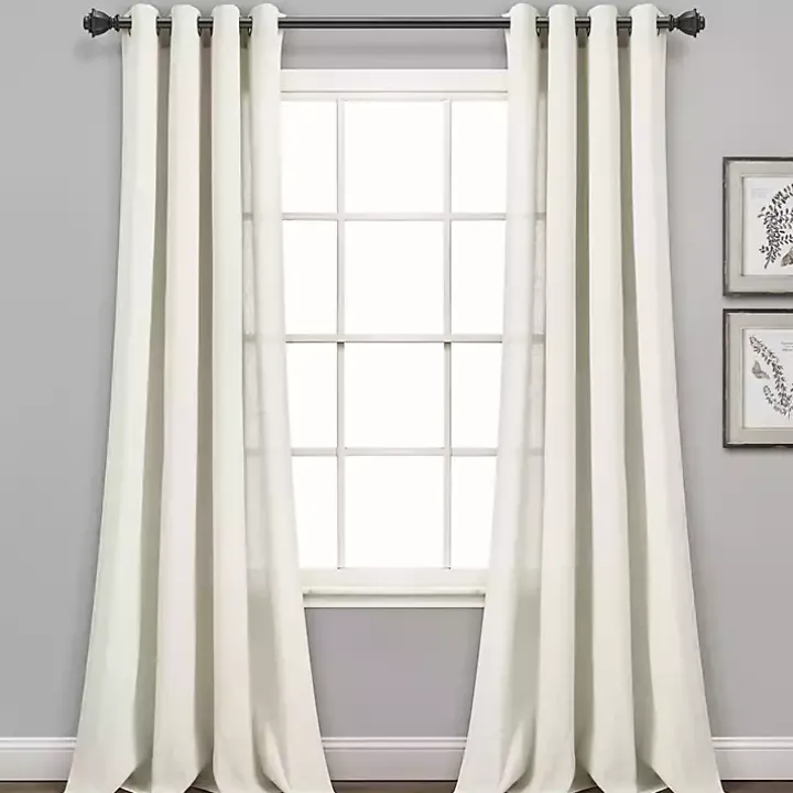 Ivory Faux Linen Curtain Panel Set, 84 in.