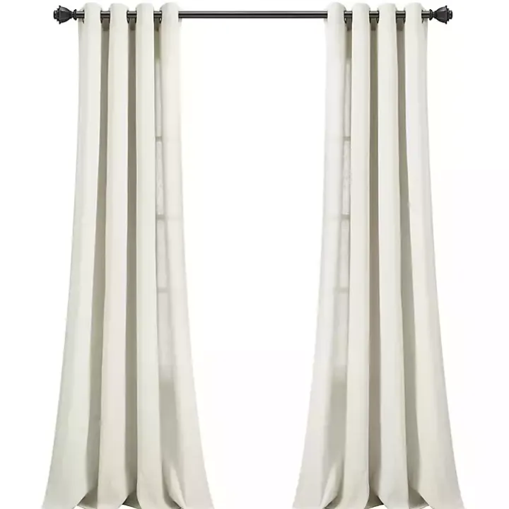 Ivory Faux Linen Curtain Panel Set, 84 in.