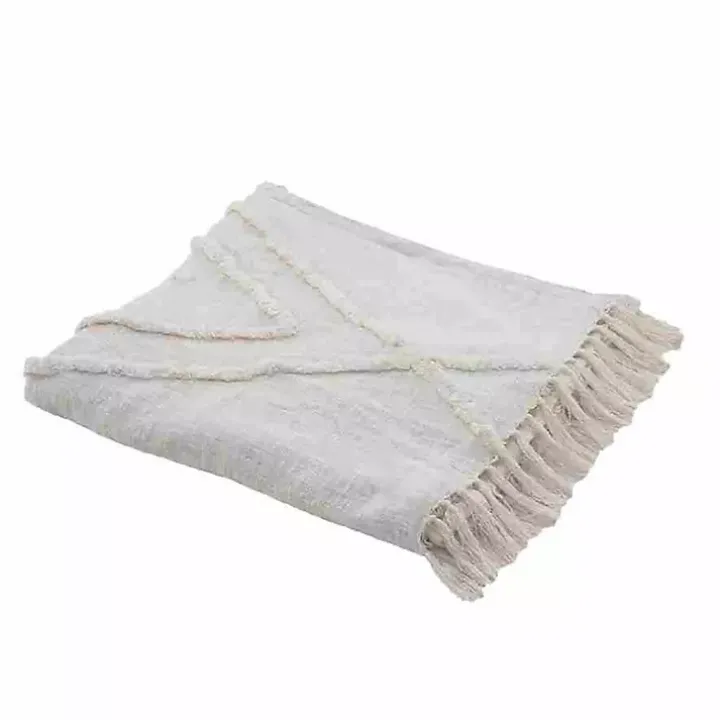 Ivory Geometric Queen Coverlet