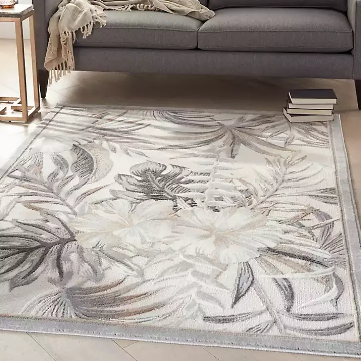 Ivory Grand Leaf Coastal Area Rug, 5x7