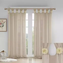 Ivory Rosette Tab Top Curtain Panel, 63 in.
