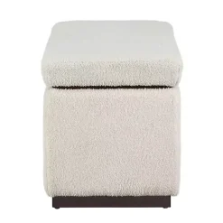 Ivory Sherpa & Walnut Rectangle Storage Ottoman
