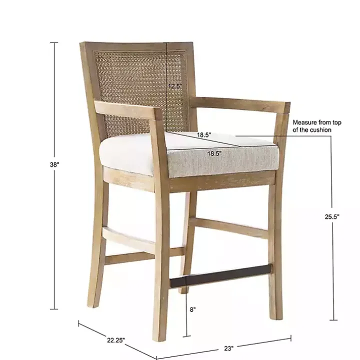Ivory Upholstered Cane Backrest Counter Stool