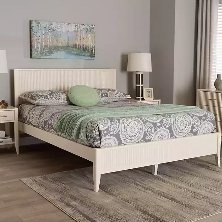 Ivory Wood Fluted Headboard Primrose Queen Bed